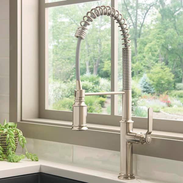 Bianca Brushed Nickel Stainless 22 in. H Single Handle Pull Down Sprayer Kitchen Faucet with 360° Spout Swivel