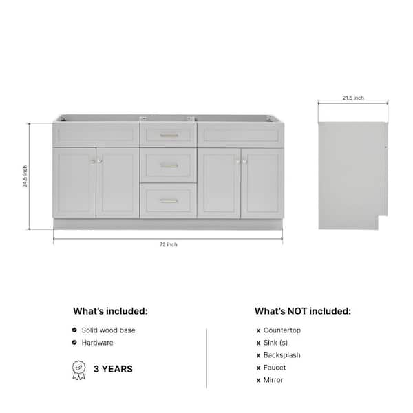 Hamlet 72 in. W x 21.5 in. D x 34.5 in. H Double Freestanding Bath Vanity Cabinet without Top in Gray