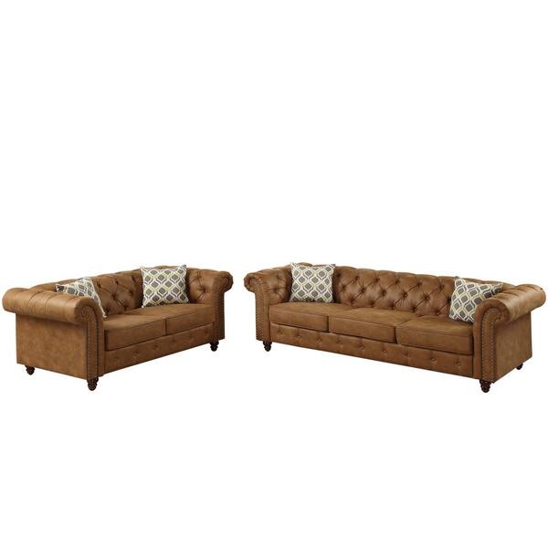 Venetian Worldwide Vicenza 2-Piece Camel Leatherette Sofa Set