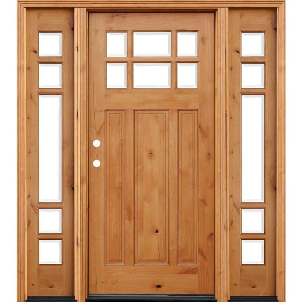 Pacific Entries 70 in. x 80 in. Craftsman Rustic 6 Lite Stained Knotty Alder Wood Prehung Front Door with 14 in. Sidelites