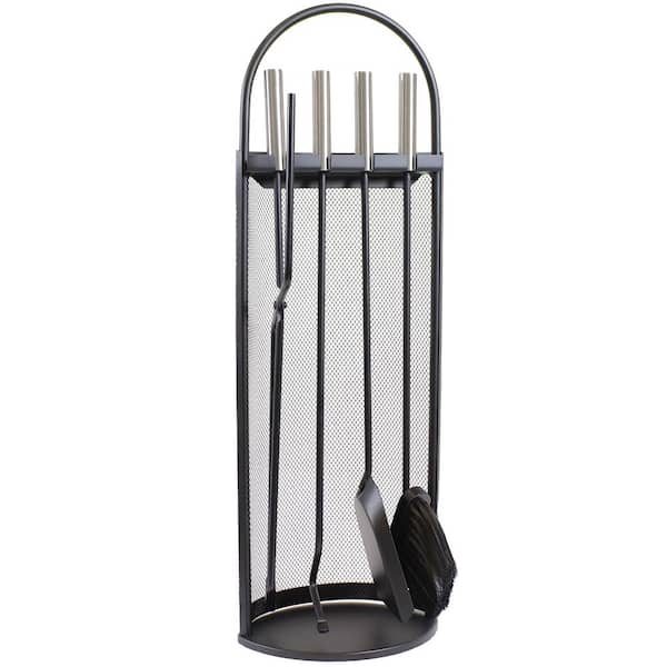 4-Piece Fireplace Tool Set with Mesh Shroud Holder
