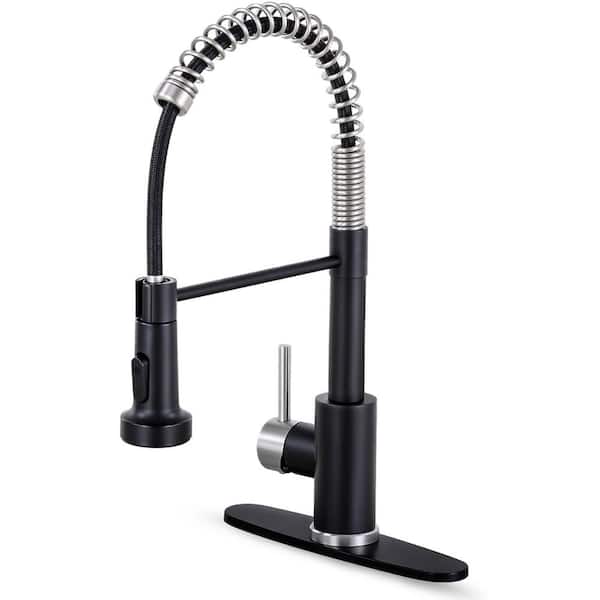 AKLFGN Single Handle Kitchen Faucet Pull Down Sprayer Kitchen Faucet with Deck Plate in Matte Black and Brushed Nickel