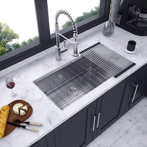 33 in. L x 19 in. W Undermount Single Bowl 16-Gauge Stainless Steel Kitchen Sink in Brushed Nickel