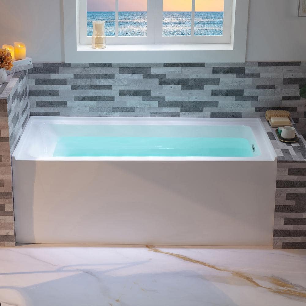 60 in. x 32 in. Acrylic Soaking Alcove Rectangular Bathtub in White with Right Drain and Overflow in Brushed Nickel price history on PriceWatchPro