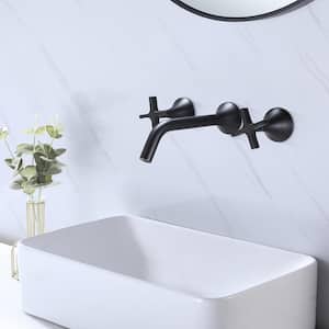 2-handle Wall Mounted Faucet Bathroom Sink Faucet in Matte Black