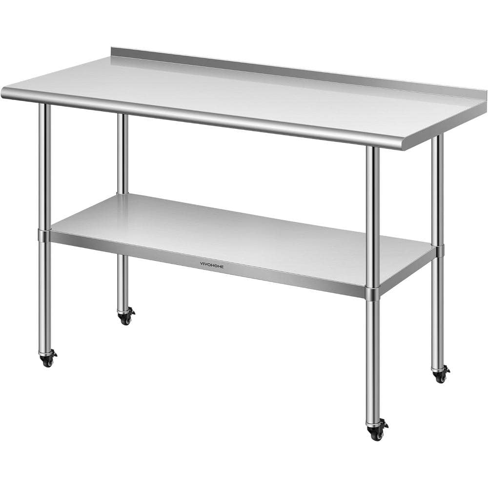 48'' Stainless Steel Work Table with Backsplash and Casters