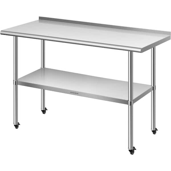 VIVOHOME Stainless Steel Kitchen Utility Table with Backsplash and Wheels 24 x 48 in.