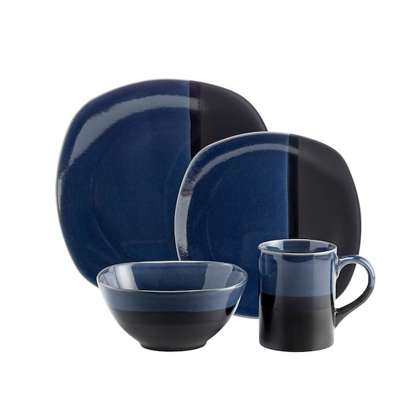 Over and Back Costa 16-Piece Casual Blue Porcelain Dinnerware Set (Service for 4)