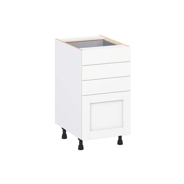 J COLLECTION Milton 18 in. W x 24 in. D x 34.5 in. H Assembled Shaker Drawer Base Kitchen Cabinet in Bright White with 4 Drawers