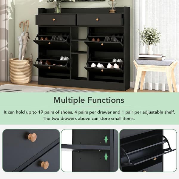 Modern Shoe Cabinet with 4 Flip Drawers, Multifunctional 2-Tier