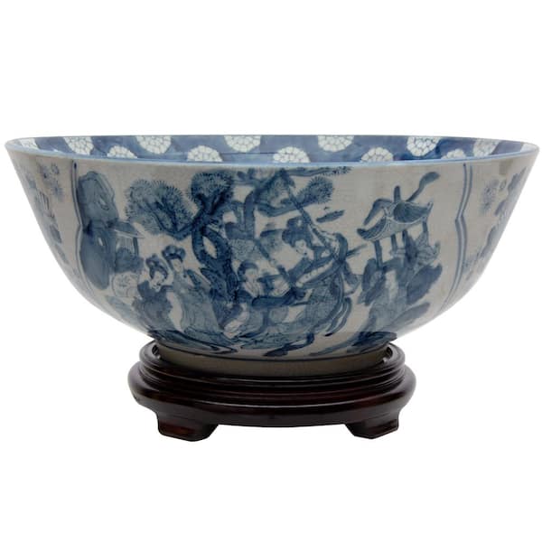 Oriental Furniture 14 in. Porcelain Decorative Bowl in Blue