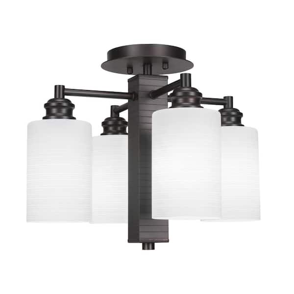 Unbranded Albany 13.75 in. 4-Light Espresso Contemporay Semi-Flush Mount with 4 in. White Matrix Glass Shades No Bulbs Included