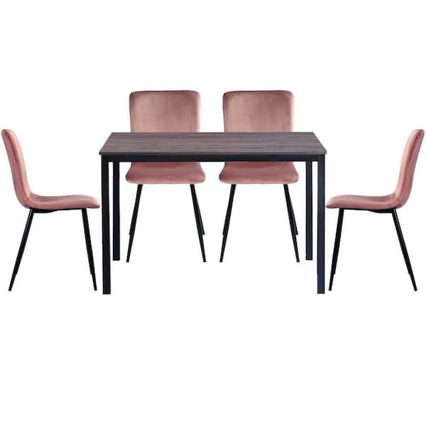 Homy Casa Brandt Scargill Rose 5 Pieces Rectangle Walnut MDF Top Dining Table Chair Set With 4 Upholstered Dining Chair