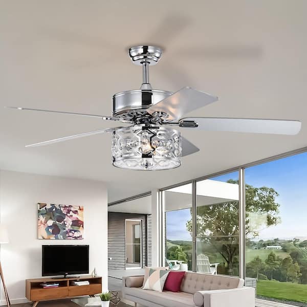 Sunpez 52 in. Indoor Chrome Modern Industrial Ceiling Fan with Light and Remote Control, 3xE12, No Bulb
