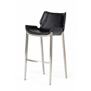 Charlie 30 in. Black Low Back Metal Bar Stool with Faux Leather Seat Set of Two