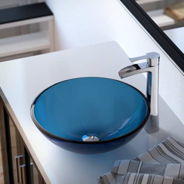 MR Direct Glass Vessel Sink in Aqua with 731 Faucet and Pop-Up Drain in Chrome  601-AQ-731-C-ENS - The Home Depot