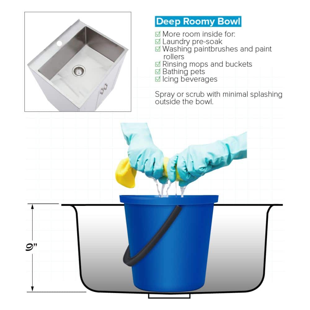 24-Inch White Freestanding Stainless Steel Laundry Sink with Faucet