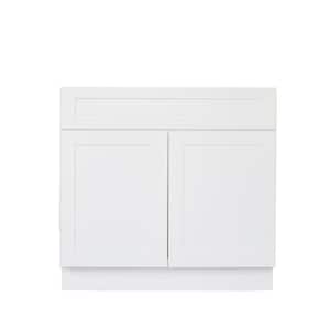 Bremen Ready to Assemble Shaker 24 in. W x 21 in. D x 34.5 in. H Vanity Cabinet with Two Doors Satin White