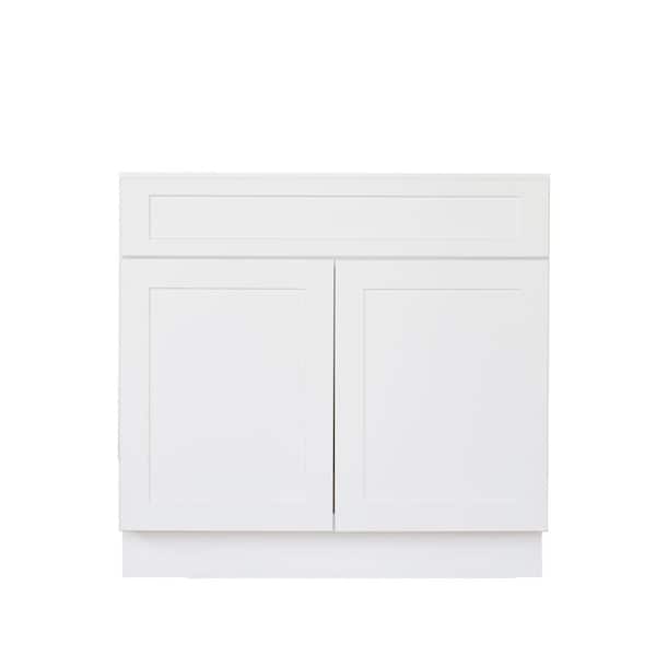 Bremen Cabinetry Bremen Ready to Assemble Shaker 24 in. W x 21 in. D x 34.5 in. H Vanity Cabinet with Two Doors Satin White