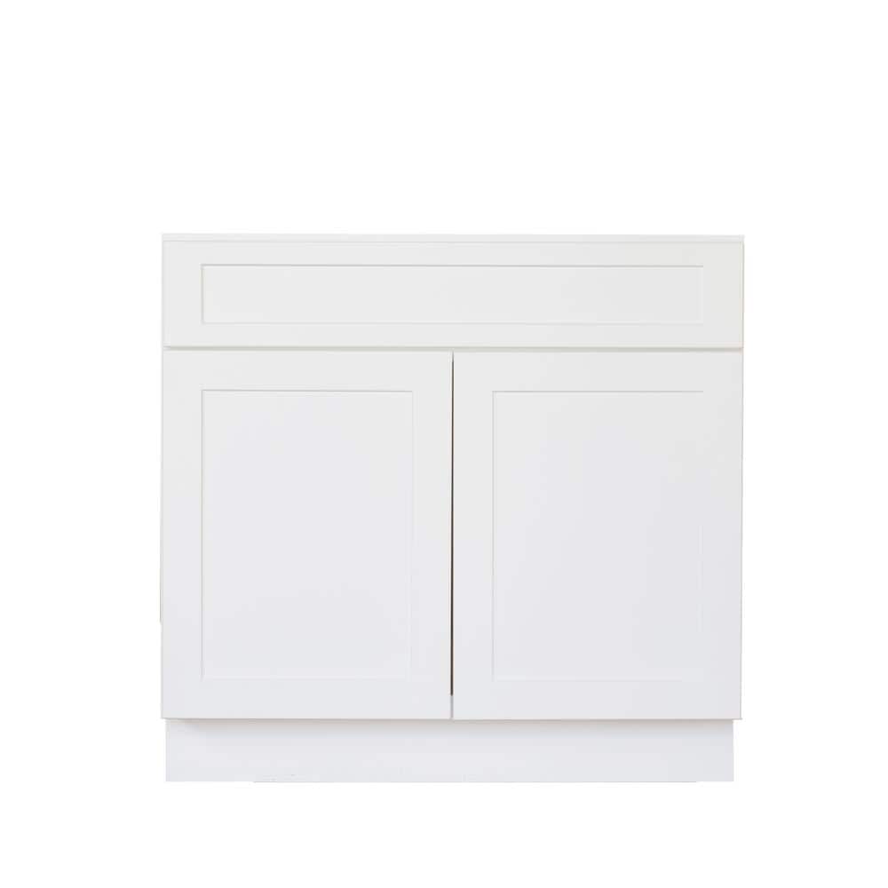 Bremen Ready to Assemble Shaker 27 in. W x 21 in. D x 34.5 in. H Vanity Cabinet with Two Doors Satin White price history on PriceWatchPro