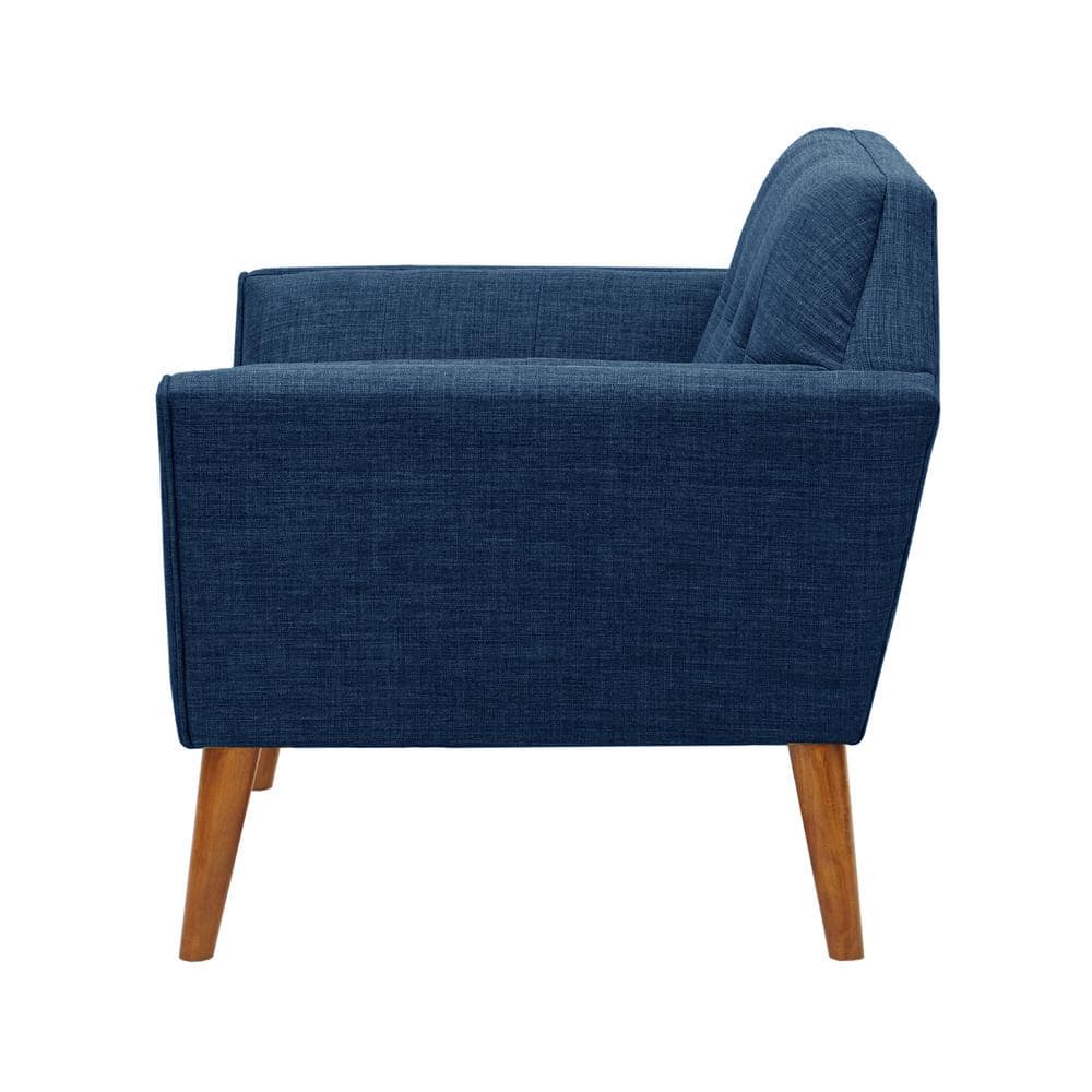 Blue Mid-Century Modern Wood Accent Chair with Button Tufting