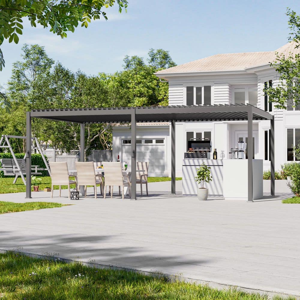 SANLUCE 12 ft. x 20 ft. Modern Steel Louvered Pergola Outdoor