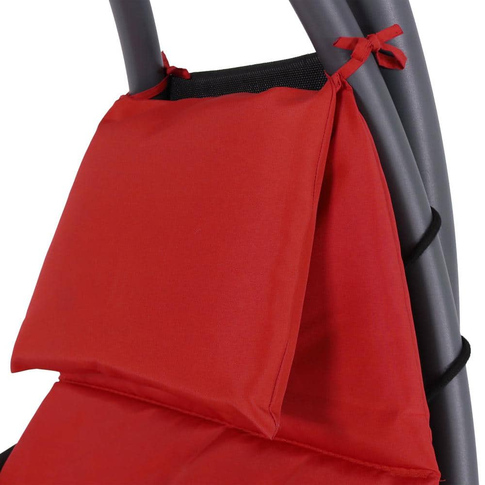 Red Steel Outdoor Hanging Chaise Lounge Chair with Canopy