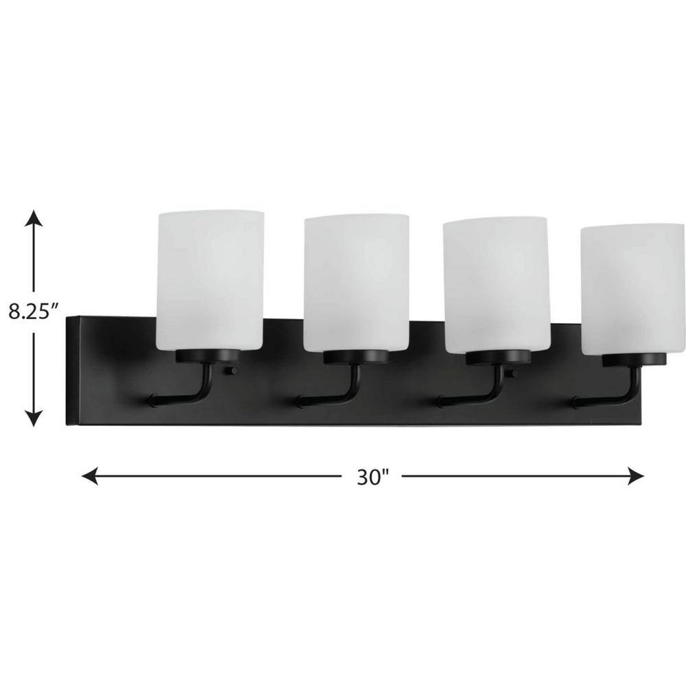 Elegant Matte Black 4-Light Vanity with Etched Glass Shades