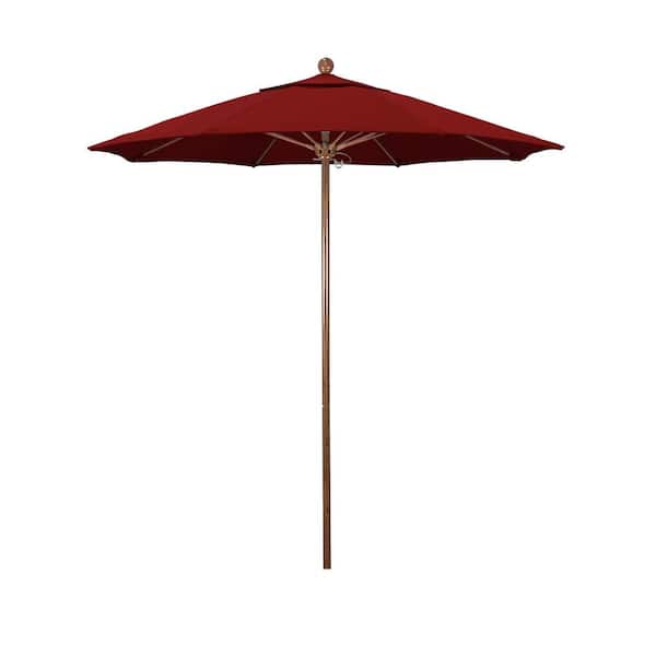California Umbrella 7.5 ft. Woodgrain Aluminum Commercial Market Patio Umbrella Fiberglass Ribs and Push Lift in Red Pacifica