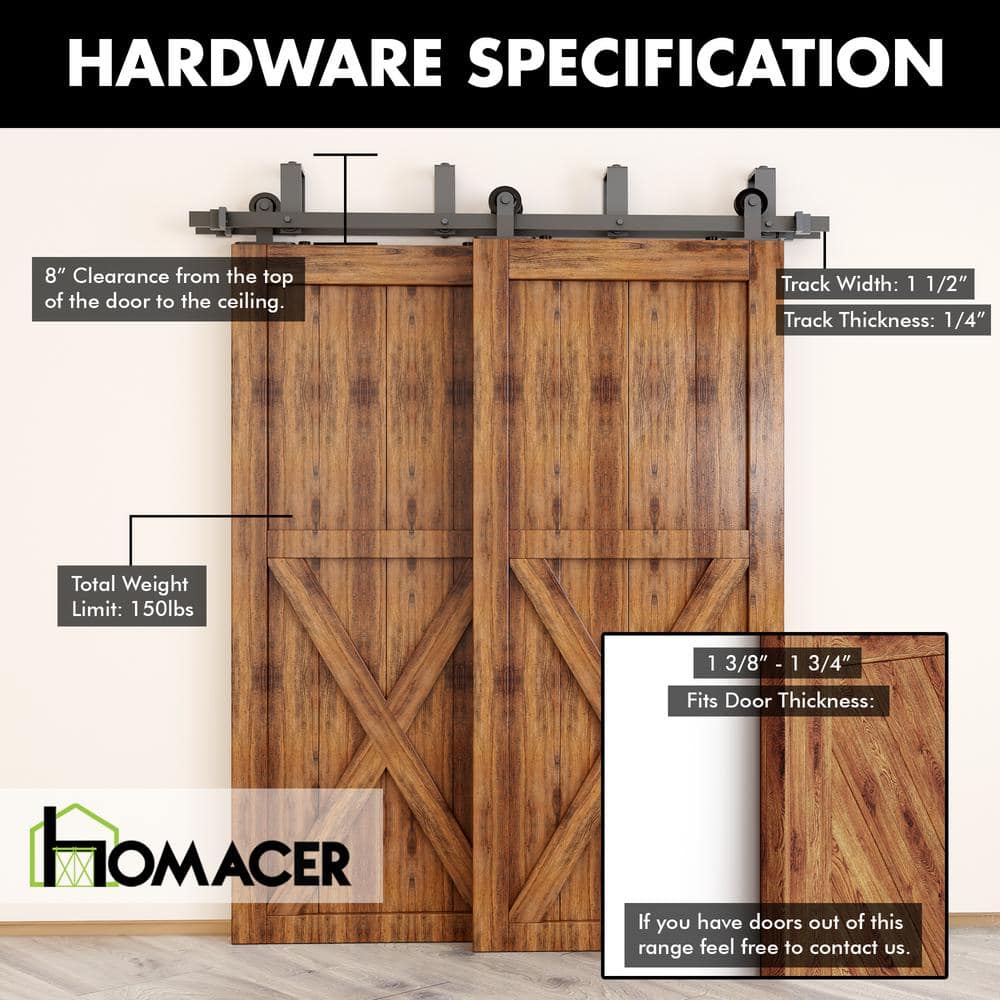 48-Inch Black Rustic Double Track Sliding Barn Door Hardware Kit