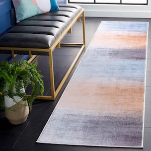 Tacoma Gray/Rust 3 ft. x 8 ft. Machine Washable Gradient Striped Distressed Runner Rug