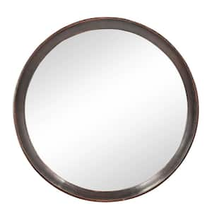 19.8 in. W x 19.8 in. H Elegant Round Solid Mango Wood Dark Brown Frame Wall Mirror, Bathroom Round Wall Mirror