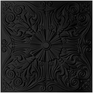 Art3d Decorative Ceiling Tile 2x2 Glue Up, Lay in Ceiling Tile 24x24 Pack  of 12pcs Spanish Floral in Matt White, Black 