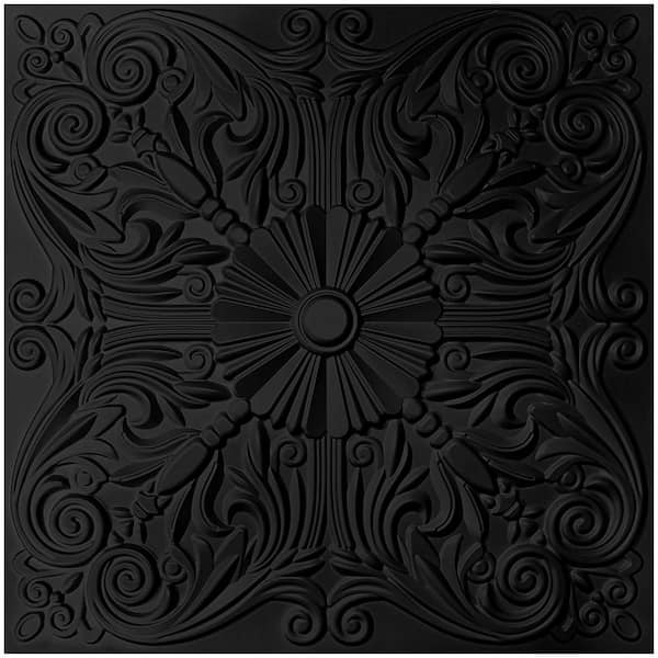 Art3dwallpanels Matt Black 2 ft. x 2 ft. Decorative Spanish Floral Lay In/ Glue Up Ceiling Tile (48 sq. ft./box) A109hd04BK - The Home Depot