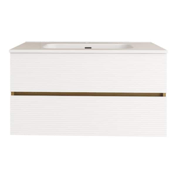 Boosicavelly 36 in. W x 18 in. D x 20 in. H Single Sink Wall Mounted Bath Vanity in Light Oak with White Ceramic Top
