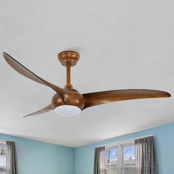 52 in. Brown 3 ABS Blades Downrod Standard Ceiling Fan with LED Light and Remote Included