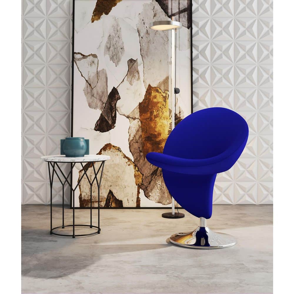 Blue Wool Blend Swivel Accent Chair with Chrome Base