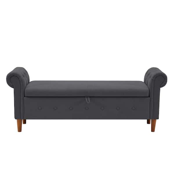 Angel Sar Gray Linen 2-Rolled Arm Chaise Lounge with Storage