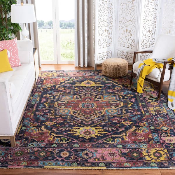 Izmir Blue/Rust 8 ft. x 10 ft. Border Medallion Oriental Area Rug
