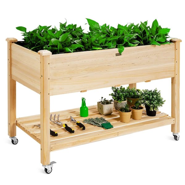 HONEY JOY Wood Elevated Garden Bed with Storage Shelf Wheels and Liner  Suitable for Vegetable Flower Herb TOPB004699 - The Home Depot