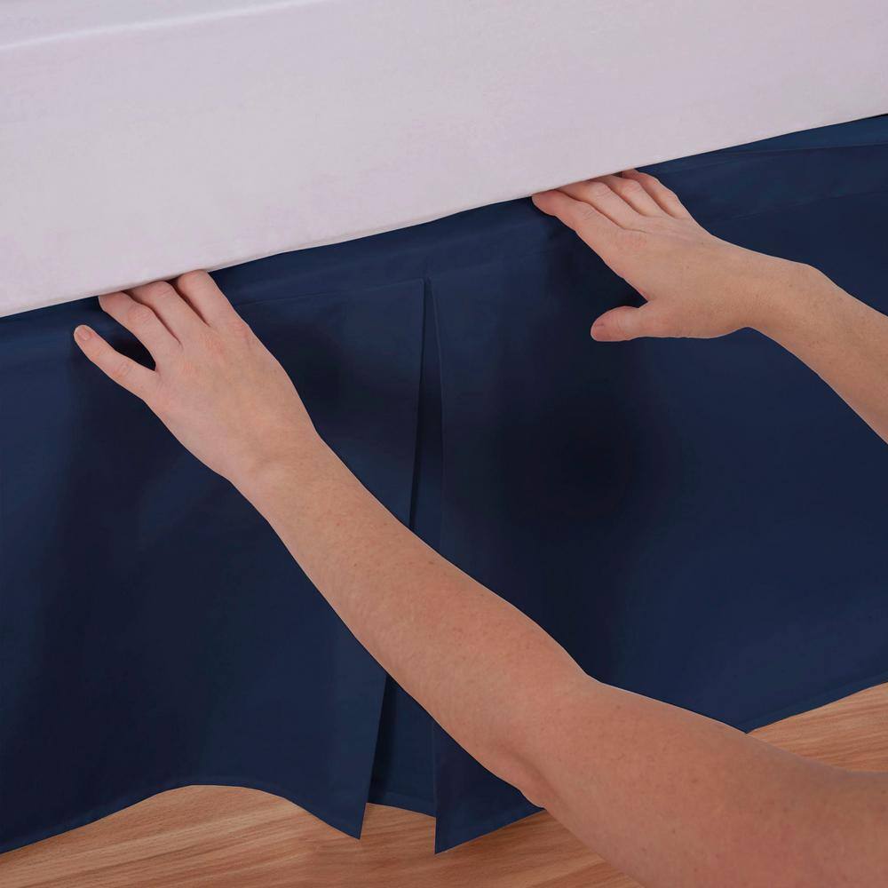 Navy Blue Polyester King Wrap-Around Bed Skirt