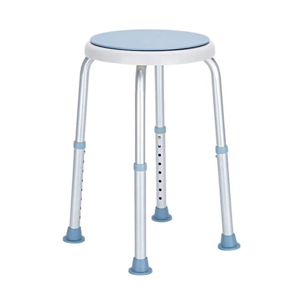 Adjustable Height and 360 Degree Swivel Non-Slip Metal Bench Bathtub Seat Stool in Silver Blue for Elderly, Disabled