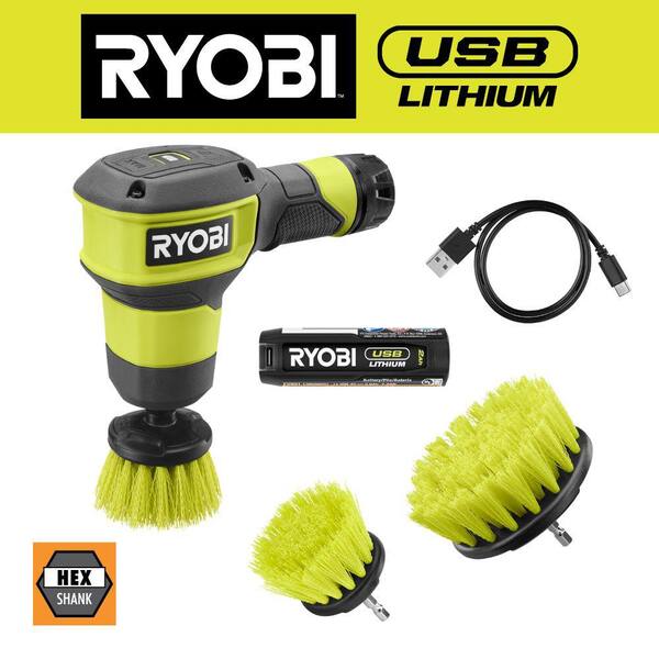 RYOBI USB Lithium Compact Scrubber Kit with 2.0 Ah Battery, USB ...