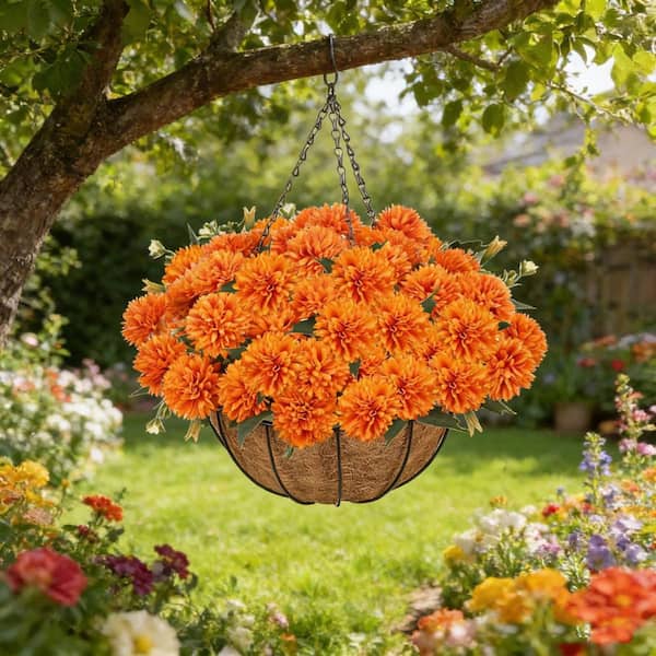 15 in. H Fake Marigolds UV Resistant Artificial Plant Hanging