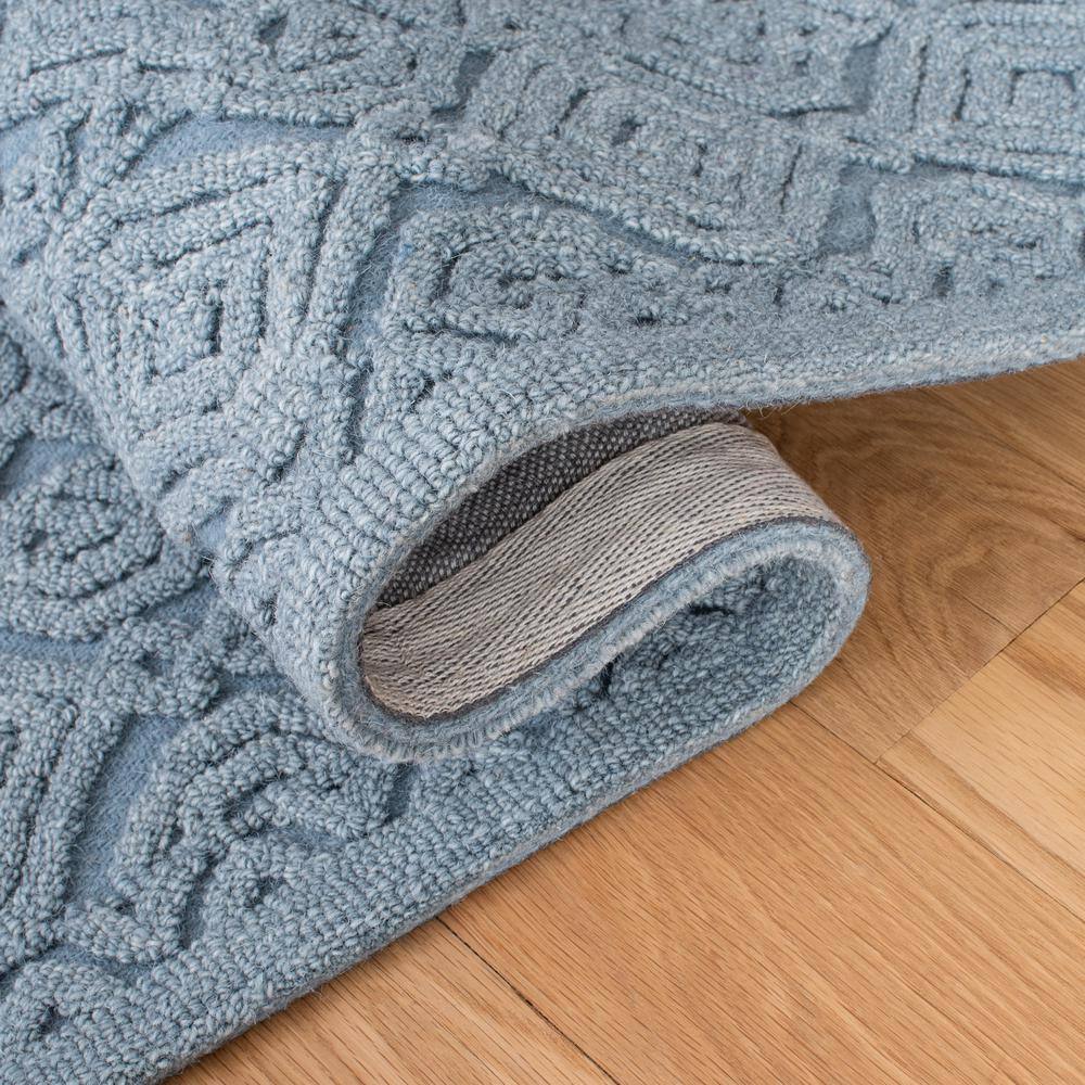 Blue Geometric Hand-Tufted Wool Area Rug 6' x 9'