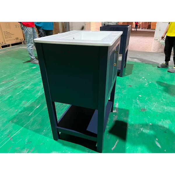 23.6 in. Storage Cabinet, Accent Cabinet with 2 Doors and Open Shelves, Dark Blue