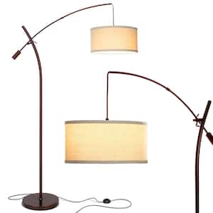Grayson 84 in. Oil Brushed Bronze Modern 1-Light Height Adjustable LED Floor Lamp with Beige Fabric Drum Shade