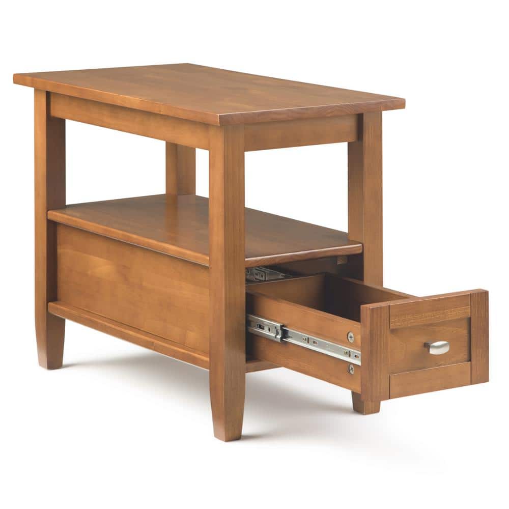 Warm Shaker Handcrafted Pine Side Table with Storage - Light Golden Brown
