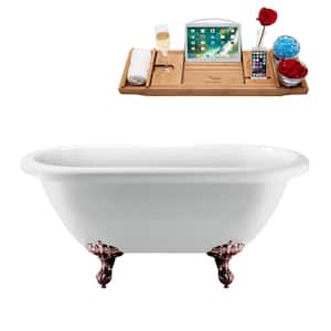 67 in. Acrylic Clawfoot Non-Whirlpool Bathtub in Glossy White, Brushed Nickel Drain And Matte Oil Rubbed Bronze Clawfeet