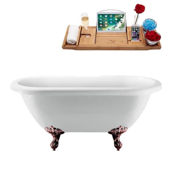 Streamline 67 in. Acrylic Clawfoot Non-Whirlpool Bathtub in Glossy White, Brushed Nickel Drain And Matte Oil Rubbed Bronze Clawfeet